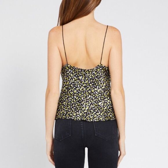 Sz Large Spaghetti Strap Black Lime Yellow Printed Alice + Olivia Top - Picture 2 of 10